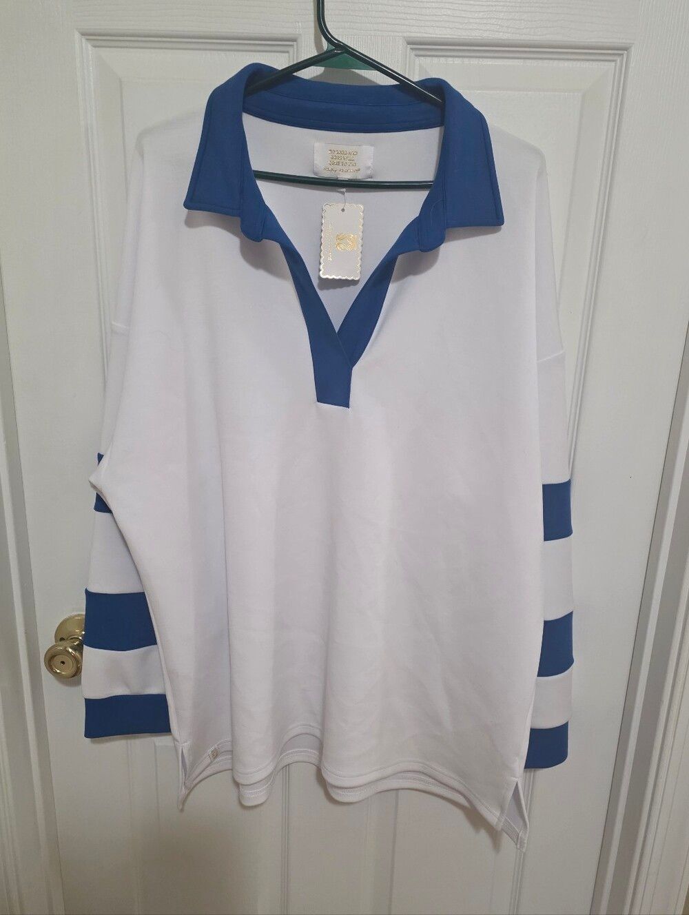 Simply Southern White & Royal Blue Striped Sleeve Polo Tunic NWTS